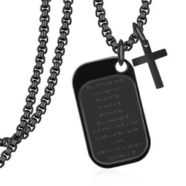 Zoxuxiwu Dog tag Necklace for Men 925 Sterling Silver Black Cross Dog Tag Necklace Inspirational Jewelry Gifts for Men, Standard Size, Sterling Silver, No Gemstone