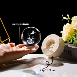 Arikyrist 2.36in. Miniatured Hummingbird and Lilies Birthday Christmas for Women Girlfriend, 3D Glass Engraved Hummingbird and Lilies K9 Crystal Ball with Light Base for Home Office Decoration