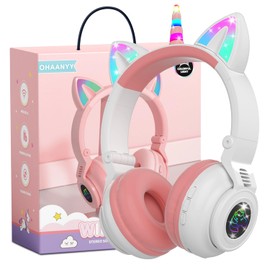 Unicorn - Auriculares Bluetooth para niños, auriculares inalámbricos plegables para niños con cable y micrófono, control de volumen, diseño de regalo inspirado en unicornio, regalo de cumpleaños y