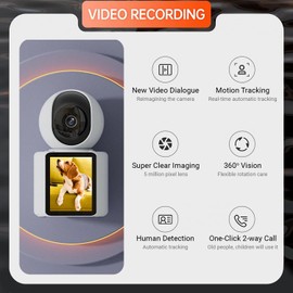2 Way Video Calling Camera, Dog Camera with Phone App, 2.4G WiFi Only, 360° PTZ Pet Monitor Cam with Speaker, 2.8" Display Doggy Cam, Motion Detector, 1 Click Call, in-House Monitoring Pet/Baby/Nanny