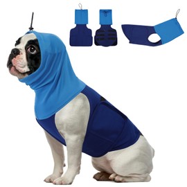SAWMONG Dog Anxiety Vest, Breathable Calming Shirt Adjustable Chest & Hood for Dogs, Pet Stress Relief Calming Coat Wraps Ears for Noise, Thunderstorms, Fireworks and Separation Puppy(Blue, Small)
