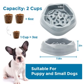 Vannon Slow Feeder Dog Bowls Non Slip Puppy Bowl Durable Dog Puzzle Feeder Bloat Stop Dog Food Bowls for Puppy and Small Dogs, BPA Free, 2 Cups, Grey