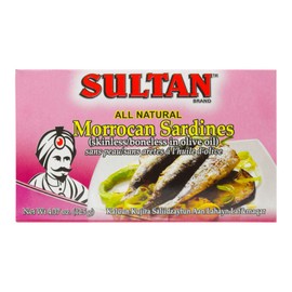 Sultan Moroccan Boneless and Skinless Sardines in Olive Oil, 100% All-Natural, High Protein, No Additives, No Preservatives, Paleo, Carnivore, Keto Friendly, Zero Carb, 4.37oz (Pack of 10)