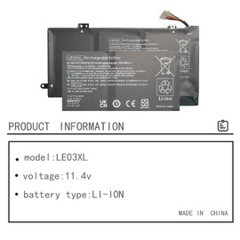 LE03 LE03XL HSTNN-PB6M UB60 UB6O YB5Q 796220-541 Laptop Battery Replcement for HP Envy X360 m6-w010dx m6-w101dx m6-w102dx m6-w103dx Pavilion X360 13-s000 13-s100 13-s099nr 15-bk000(11.4V 48Wh)