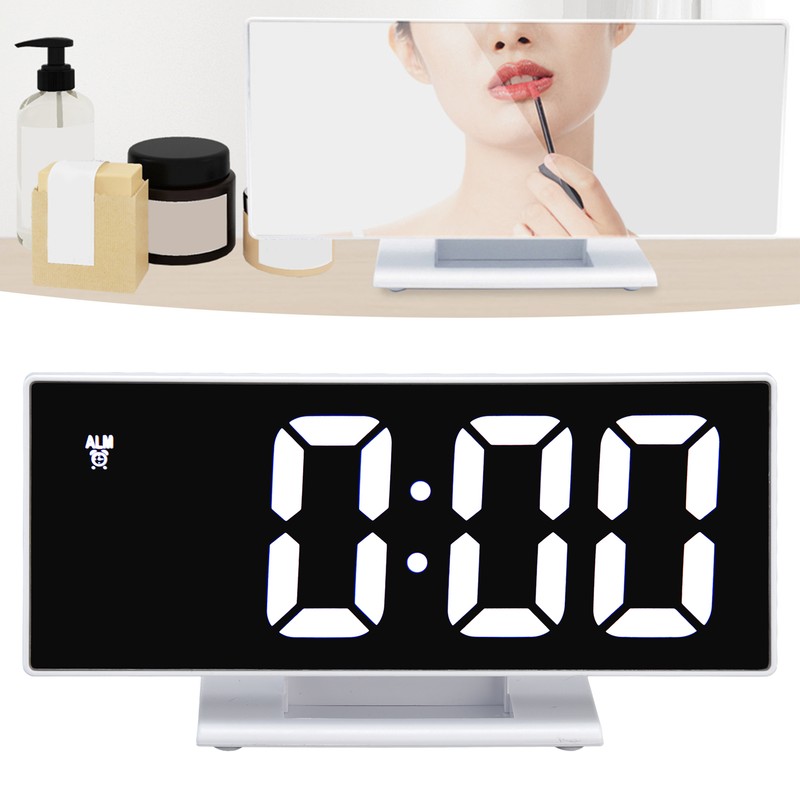 Digital Alarm Clock LED Mirror Screen USB Charging Automatic Dimming