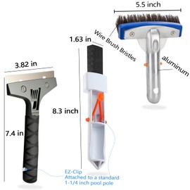 Pool Pumice Stone, 5 inch Stainless Steel Pool Brush and Scraper Kit with EZ-Clip Handle to Reomve Erase Rust Stain Spot in Concrete Plaster Pool Spa and Calcium Deposit on Pool Tile