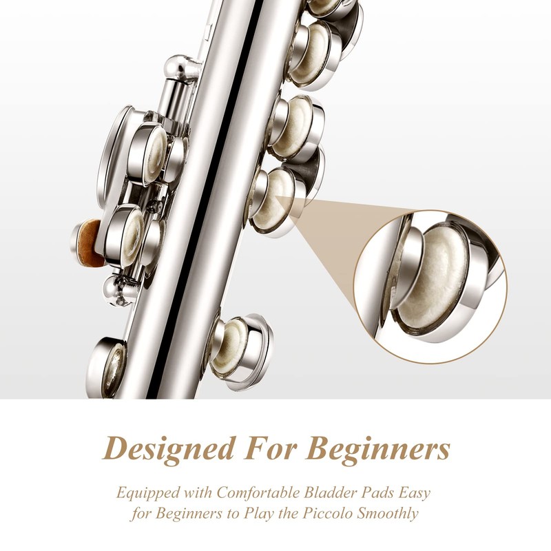Eastar Beginner Piccolo Flute, Key of C, Silver Plated, with