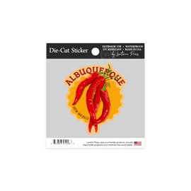 Die Cut Sticker Albuquerque, New Mexico, Red Chiles, Letterpress, Contour Vinyl Sticker 1 to 3 inches (Waterproof Decal for Cars, Water Bottles, Laptops, Coolers), Small