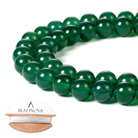 BEADNOVA 8mm Natural Green Agate Gemstone Round Loose Beads for Jewelry Making (45-48pcs)