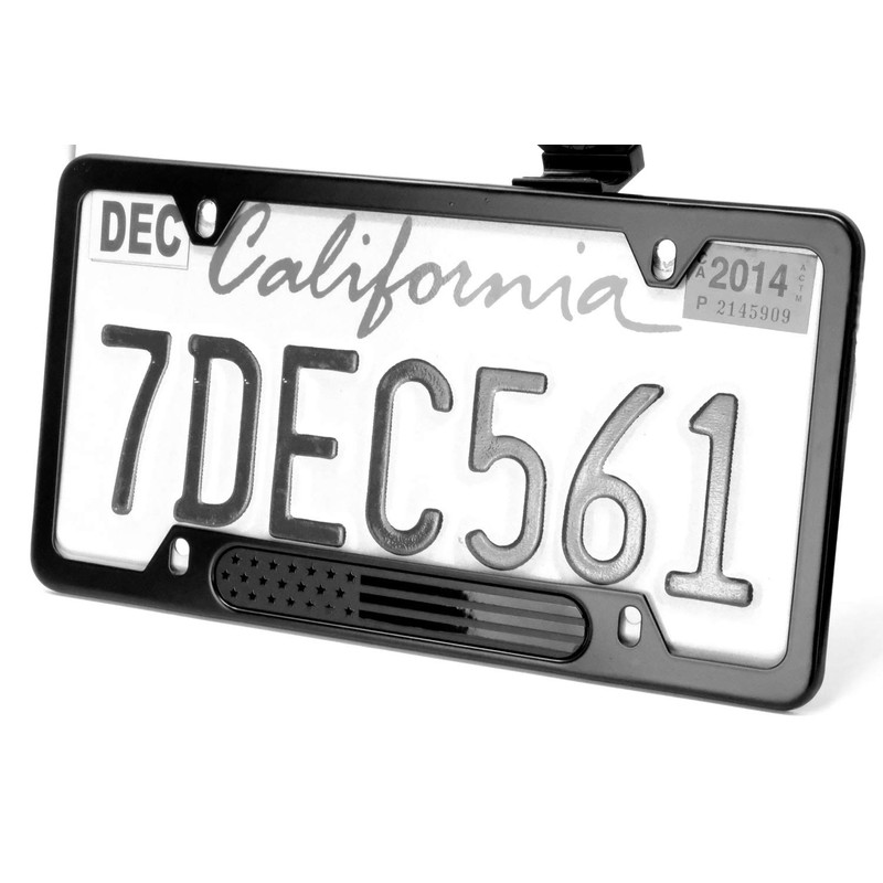 MULL Black Stainless Steel License Plate Frame (Black Flag)
