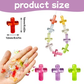 HAIKING Cross Beads, 200 PCS Clear Colorful Crucifix Beadsfor DIY Crafts, Jewelry Making (12 x 16 mm/0.47 x 0.62in)
