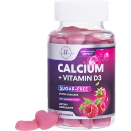 Calcium Supplements for Women - Sugar Free Calcium Gummies with Vitamin D3 for Bone Strength, Teeth & Immune Health Support, Natural Chews for Women & Men - Raspberry Flavored & Non-GMO - 60 Gummies