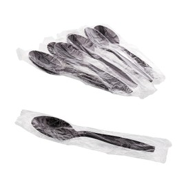AmerCareRoyal Heavy Weight Individually Wrapped Disposable Polystyrene Plastic Teaspoons for Restaurants and Catering, Black, Pack of 1000