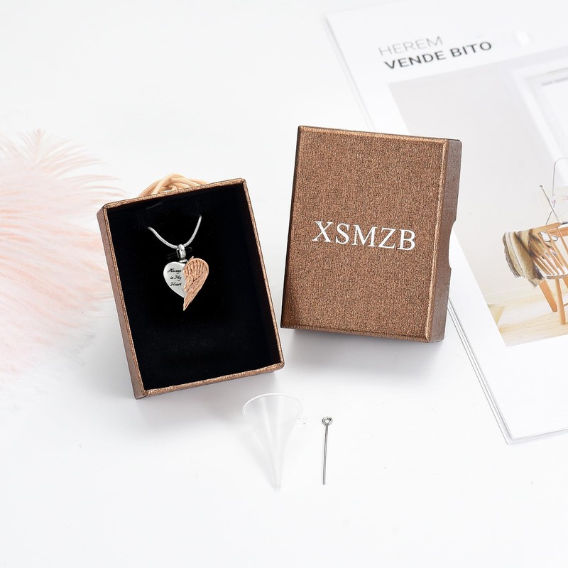 XSMZB Angel Wings Urn Necklaces for Ashes for Women Heart