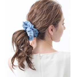 VingTAINE HS-95 Denim Fringe Scrunchie Hair Accessory, blue (light)