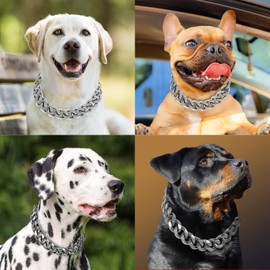 Dog Chain Collars Heavy Duty Cuban Link Silver Dog Chain Dog Necklace Chain Collar with Metal Buckle D Ring for Medium Large Dog Puppy Costume Accessory