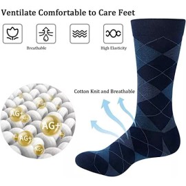 Knocker 6 Pairs Men's Fashion Patterned Crew Dress Socks, Multicolor Prints, Size 10-13