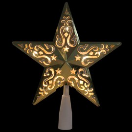 Northlight 8.5" Lighted Gold and White Star Cut-Out Design Christmas Tree Topper - Clear Lights