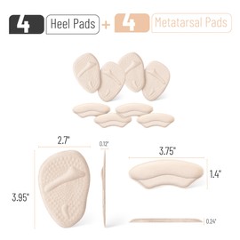 DR JK- Metatarsal Pads Women, 8pcs, Beige, Heel Pads for Shoes Women, Ball of Foot Cushions