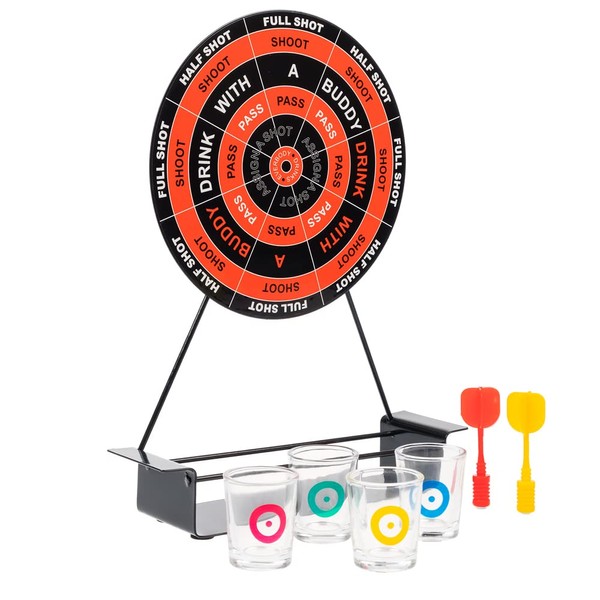 Invero Mini Fun Dart Board Adults Shots Drinking Party Game - Set Includes Shot Glasses, Magnetic Darts and Metal Board - Ideal for Stag & Hen Parties, Birthdays, General Fun with Family or Friends