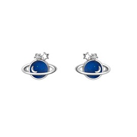 Cute Blue Planets Cartilage Piercing Tiny CZ Stud Earrings 925 Sterling Silver Cubic Zirconia Crystal Lucky Star Tragus Hypoallergenic Sleeper Studs Earring Fashion Jewelry Birthday Gifts for Women