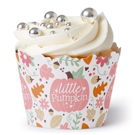 Big Dot of Happiness Girl Little Pumpkin - Fall Birthday Party or Baby Shower Decorations - Party Cupcake Wrappers - Set of 12