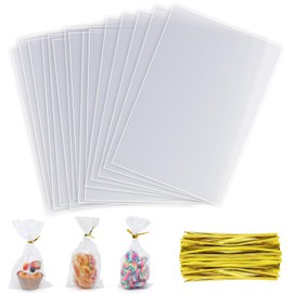 MORIDA - 200 bolsas de celofán de 5 x 7 pulgadas, bolsas de celofán, bolsas de regalo transparentes para tartas, bolsas de caramelo, bolsas de violonchelo para recuerdos de fiesta, regalos, panadería, galletas con lazos de 5 pulgadas