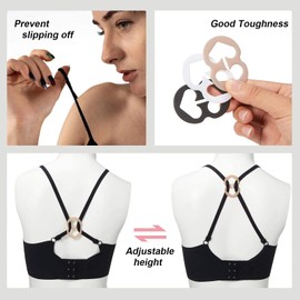 Bra Strap Clips, 3 Pieces Non-slip Bra Straps Elastic Adjustable Bra Strap Holder with 9 Pieces Bra Clips, Black, White, Beige for Full Cup Size