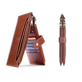 Carteras para mujer de piel para teléfono celular, funda de piel, bolsa larga y delgada soporte para tarjetas de crédito monedero minimalista fino de gran capacidad con cremallera para niñas y mujeres