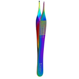 4.75" (12cm) Rat Toothed Adson Forceps 1x2 Teeth| Rainbow Color | German Stainless Steel Tissue Handling Forceps | Dental & Veterinary Instruments