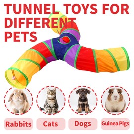 ‌Coolcandy Cat Tunnel & Interactive Cat Toy Indoor, Curved 3 Way Tunnel Toys for Indoor Cats, Collapsible Interactive Peekaboo Cave with Play Ball, for Multi-Way Play & Small Animals