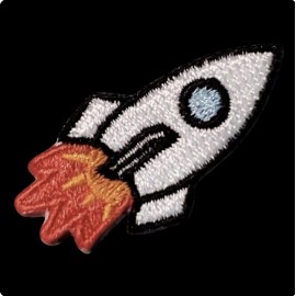 Unbranded Small Rocketship Patch. Embroidered. Iron On Backing. 1.75"x1"