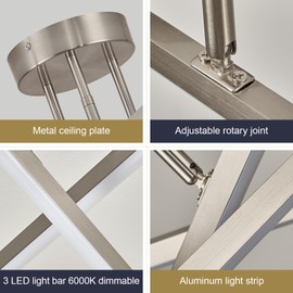 AIRYPHANT Modern LED Chandelier 18W Dimmable Nickel Semi Flush Mount Ceiling Light Fixture for Kitchen Dining Room Foyer Entry, 23.82"