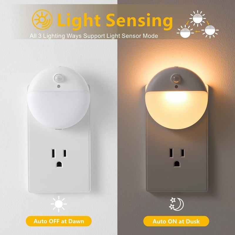 YUNLEX 2 Pack Plug in Night Light with 3 Lighting