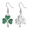 Charm Buddy Green Enamel Silver Plated Shamrock Dangly Earrings with