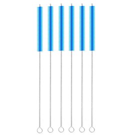 FOREVERIE Pipe Tube Straw Cleaning Brush Blue, Set of 6, with High Density Nylon Bristles & Stainless Steel Handle & Hanging Loop, Diameter 10 x Length 250 mm / 0.4 x 10 Inch