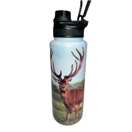 True Living Buck Deer 40 oz. Stainless Steel Water Bottle with Screw On Flip Top Handle NEW