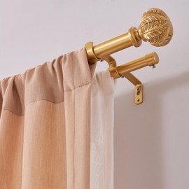 Double Curtain Rods,WL.Rocaille 1 Inch Curtain Rods 72 to 144 Inches,Window Telescoping Dual Curtain Rod Set with End Cap,Adjustable Decorative Gold Curtain Rods for Bedroom,living Room