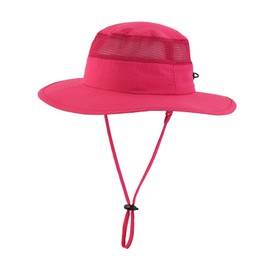 Home Prefer UPF50+ Kids Toddler Girls Sun Hat Wide Brim Fishing Hat Portable UV Protection Hat Safari Play Bucket Hat Rose Red 4-8T