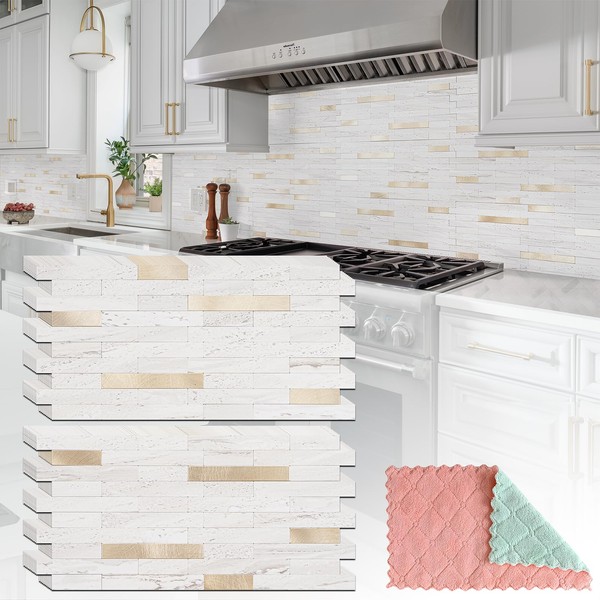 StyloVue 20 Sheets Peel and Stick Backsplash for Kitchen, Pearl