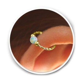 Cartilage Hoop Earring - 20G Gold Filled helix piercing ear ring - white opal cartilage earring, gold cartilage hoop