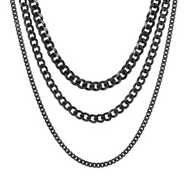 Eigso 3 Pcs 3MM Stainless Steel Black Chain Necklaces for Men Women Unisex Hip Hop Link Cuban Chains Necklace for Man Woman