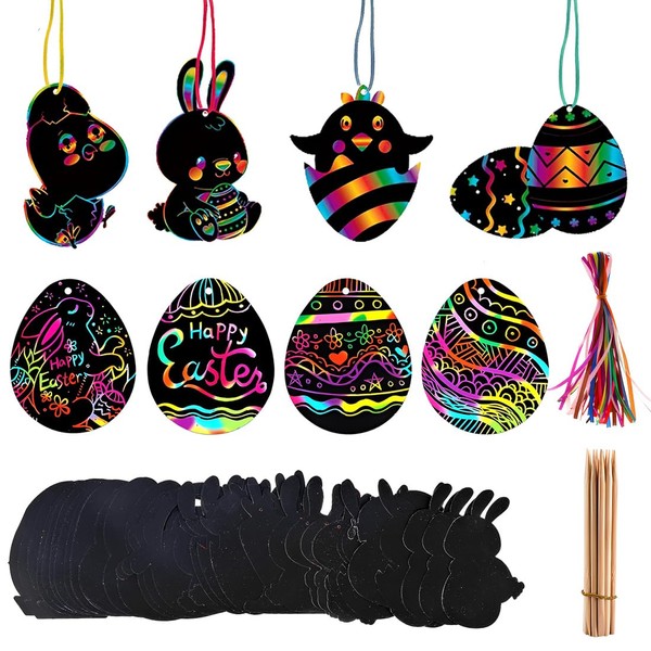 LAJUP 24 stk Ostern Kratzbilder, Magische Bunte Regenbogen-Scratch-Papierkarte Scratch Crafts