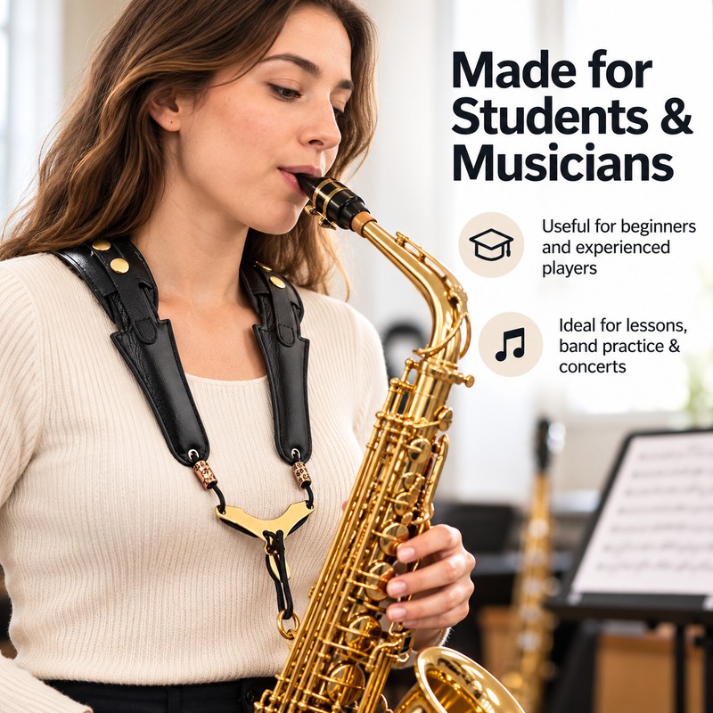 Adjustable Leather Saxophone Shoulder Harness with Aluminum Support Plate, Shoulder-Supported