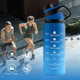 Fjbottle Tritan Plastic Water Bottle With Carry Strap, with Magnetic Cap, 24 oz BPA-Free Sports Water Bottle, Lightweight Leakproof Plastic Jug for Sports, Travel, School, Gym, Outdoor, Blue