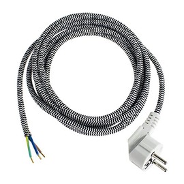 as - Schwabe Bügeleisen-Anschlussleitung 3 m, Bügeleisenkabel H03RT-F 3G1,0, Mantel aus Textilgewebe, Anschlusskabel 30 mm abgemantelt mit Aderendhülsen,230V, 10A, IP20, Schwarz/Weiß, 87202