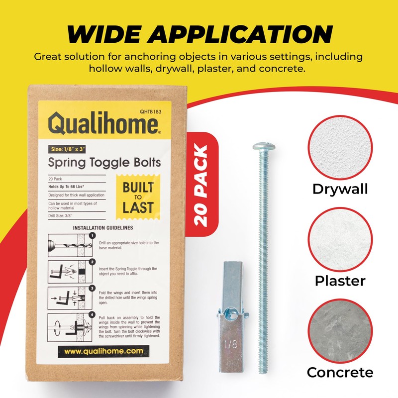 QUALIHOME Spring Toggle Bolt Anchors - Heavy Duty Wall Anchors