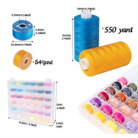ilauke - Juego de 72 hilos de coser con bocinas preenrolladas, 36 colores de hilo de 550 yardas para coser + 36 bocinas de 50 yardas a juego, ideal para suministros de costura y manualidades en el
