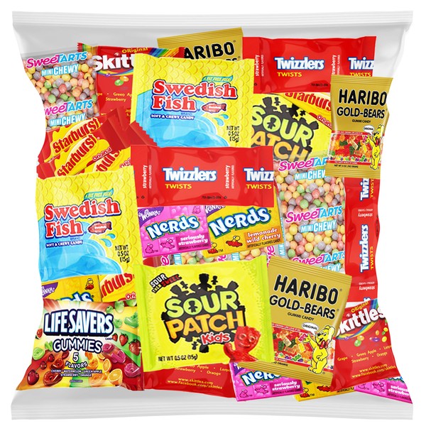 Bulk Assorted Fruit Candy - Starburst, Skittles, Swedish Fish, Air Heads, Jolly Rancher, Sour Punch, Sour Patch Kids, Haribo Gold-Bears Gummi Bears & Twizzlers (32 Oz Variety Fun Pack) by Variety Fun