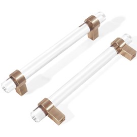 BonKuDoo Glass Crystal Drawer Pulls 5 Inch, Champagne Bronze Cabinet Pulls Brass Cabinet Handles（128mm,5 Pack）